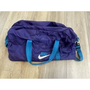 Vintage 90s Nike Duffel Gym Bag Purple Teal Swoosh Logo Shoulder Strap‎